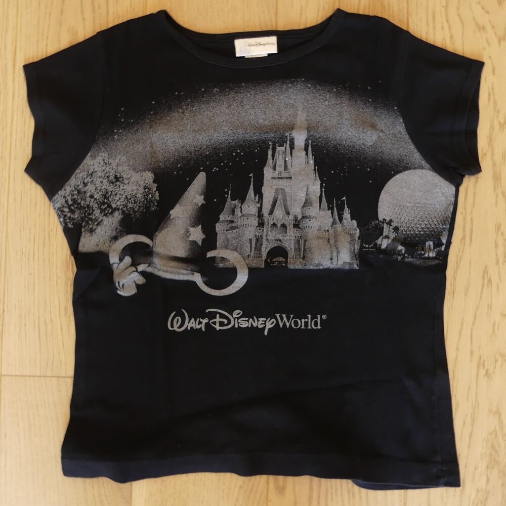 Walt Disney World Black Graphic T-Shirt Sorcerer Mickey Castle EPCOT